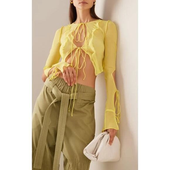 Christopher Esber Tiefront Silk Shirt - Au 8 Yellow - Picture 1 of 5